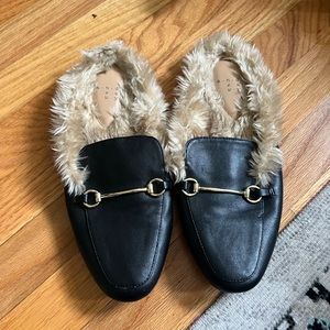 Furry black loafers